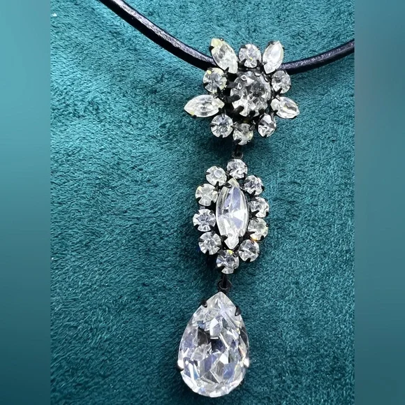 CZ dangle clear rhinestone multi-shaped Antique looking Custom made 16” Necklace - Picture 5 of 11